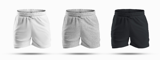 Wall Mural - Mockups of men's sports shorts with compression undershorts and a drawstring at the waist.