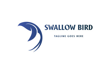 Simple Minimalist Flying Swallow Bird Silhouette Logo Design Vector