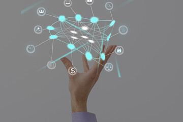 Poster - Hand touching modern interface digital transformation and metaverse concept. Connection next generation technology and new era of innovation
