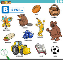 Letter B Words Educational Set With Cartoon Characters
