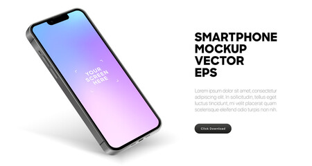 Realistic smartphone mockup. Mobile phone vector with isolated on white background. Device front view. 3D mobile phone with shadow. Realistic, high quality smart phone mockup for ui ux presentation.