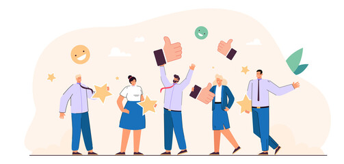 Fototapete - business persons giving positive review or feedback. client satisfaction survey, top quality flat ve