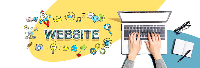 Website with person using a laptop computer