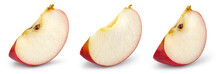 Red Apple Slice Isolated. Set Of Cut Apples On White Background. Red Appl Piece With Clipping Path. Full Depth Of Field.