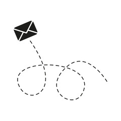 Poster - Envelope with line dotted route. Flying mail symbol. Sending message linear sign. Vector isolated on white.