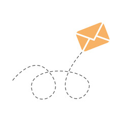 Poster - Envelope with line dotted route. Flying mail symbol. Sending message linear sign. Vector isolated on white.