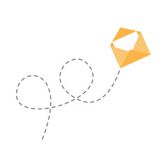 Poster - Envelope with line dotted route. Flying open mail symbol. Sending message linear sign. Vector isolated on white.