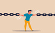 Business weak and strong cartoon character connect chain. Danger gap and pressure investments vector illustration concept. Risky vulnerability and weakness support. Powerful human connect smash