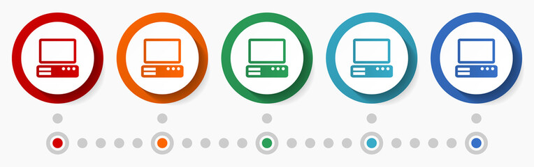 Leinwandbilder - Computer concept vector icon set, flat design colorful buttons, infographic template in 5 color options