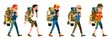 © Agor2012 - Tourist hiker with backpack - cartoon set. Isolated backpacker with different backpack. Vector isolated image.