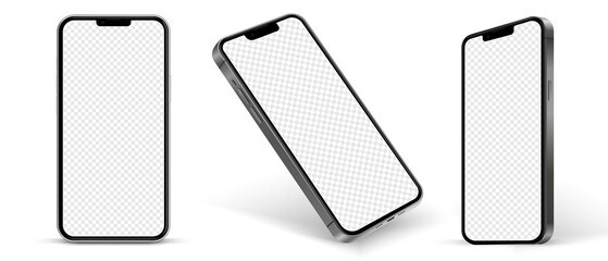 Leinwandbilder - Realistic smartphone mockup. Mobile phone vector with isolated on white background. Device front view. 3D mobile phone with shadow. Realistic, high quality smart phone mockup for ui ux presentation.