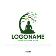 buddha with tree logo design premium vector