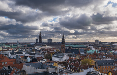 Wall Mural - Large panorama view of Copenhagen from Round Tower. Denmark, November 2021