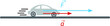 Isolated vector illustration of a car accelerating. Example of acceleration and motion in the same direction. 