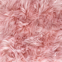 Light Pink Long Fiber Soft Fur. Pastel Background Or Texture. Fuzzy Shaggy Blanket. Fluffy Fake Textile. Flat Lay, Top View, Copy Space.