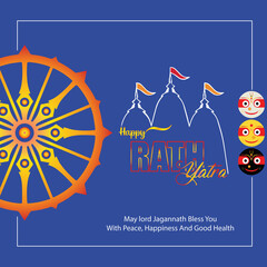 Rath Yatra festival celebration for Lord Jagannath, Balabhadra and Subhadra. Lord Jagannath Annual Rathayatra festival. Happy Rath Yatra Vector illustration.