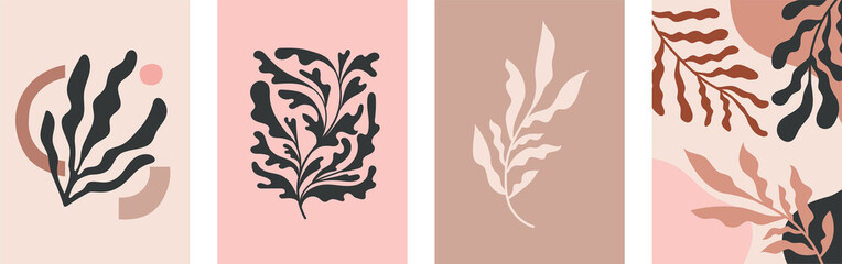 Wall Mural - abstract botanical wall art, contemporary art prints with abstract leaves. nordic, scandinavian boho