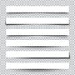 Set of white blank paper scraps with shadows. Page dividers on checkered background. Realistic transparent shadow effect. Element for design. Vector illustration.