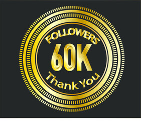 60k followers celebration design with golden numbers. Vector illustration 