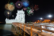 © Pawel Pajor - Belem Tower with fireworks. New Year's eve celebration in Lisbon, Portugal