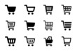 Shopping cart icon set. Shopping trolley icon collection. Online business symbol in black design.