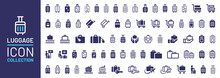 Luggage Icon Collection. Luggage Trolley Line Icon Set. Suitcase Bag Sign. Baggage Claim Symbol. Vector Illustration