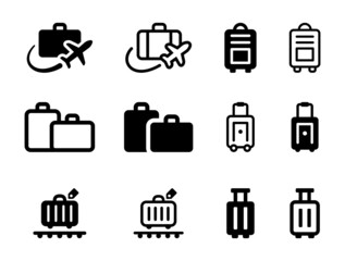 Poster - Luggage icon collection. Travel baggage icon set on black and white design. Vector illustration