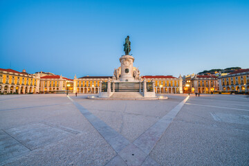 Sticker - Commerce Square (Praca do Comercio) at sunrise with statue of of King Jose I and Rua Augusta Arch in Lisbon. Portugal