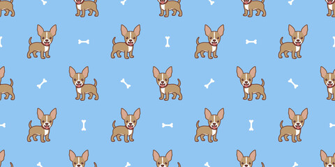 Cute chihuahua puppy cartoon seamless pattern, vector illustration