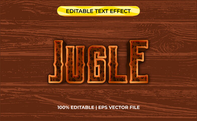 Poster - jugle 3d text effect with wood theme. typography template for jungle game or film.
