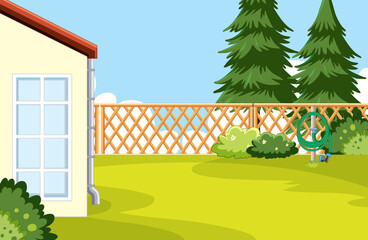 Wall Mural - Scene of backyard with a fence