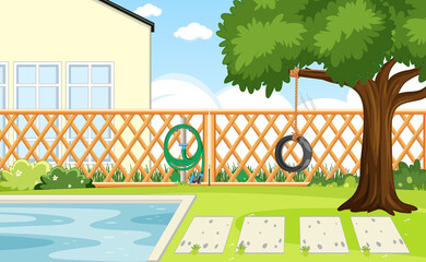 Wall Mural - Scene of backyard with a fence