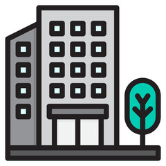 Wall Mural - building color line style icon