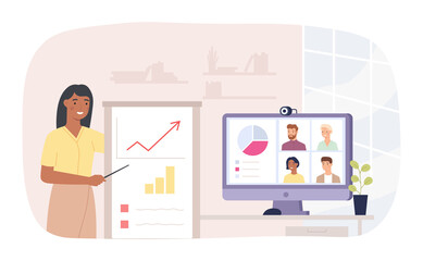 Poster - business video conference, online team meeting concept