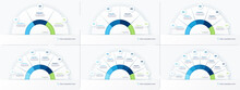 Vector Round Infographic Chart Templates In The Form Of Semicircle. 3 4 5 6 7 8 Options