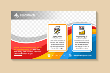 Poster - modern vector abstract banners. Trendy modern multicolored flat material design style. Blue, red and yellow colors. infographic icon, Text and photo placeholder. 