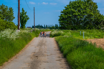 Poster - People walking and riding bicycles. Greenway hiking and cycling trail Stratford upon Avon Warwickshire England UK