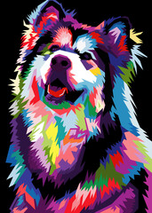 Wall Mural - colorful dog head with cool isolated pop art style backround. WPAP style