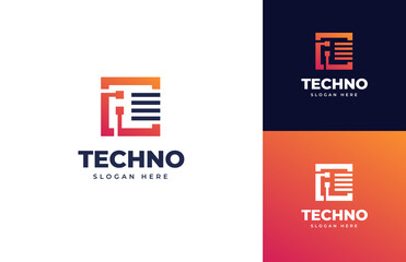 Aufkleber - Digital document tech device vector logo design, Creative simple data circuit online logo design