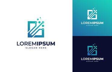 Aufkleber - Modern tech circuit innovation vector logo design, Creative square circuit technology board logo design