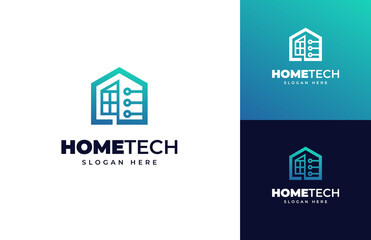 Aufkleber - Home tech network idea security automation vector logo design, Creative tech building construction house circuit logo design