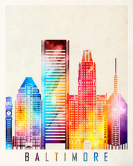 Wall Mural - Baltimore landmarks watercolor poster