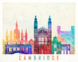 Cambridge landmarks watercolor poster