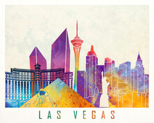 Las Vegas Landmarks Watercolor Poster