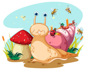 Canvas Print - Cute snail and insects in cartoon style