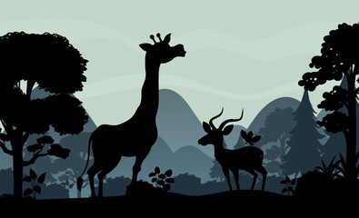 Wall Mural - Silhouette shadow of forest scene