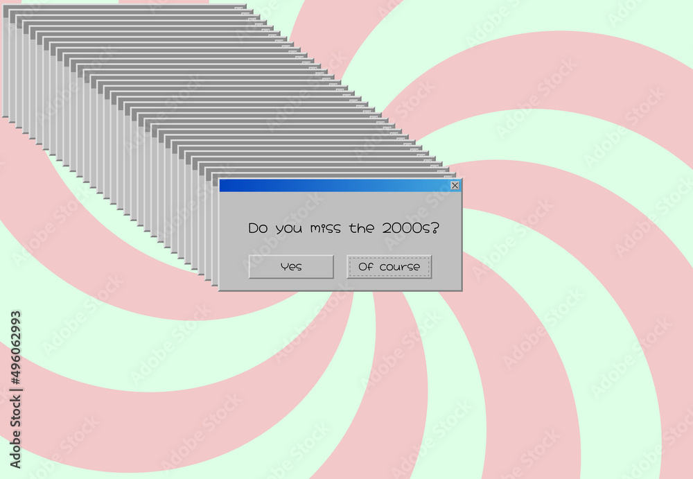 2000s nostalgia concept. Retro 00s PC interface. Windows system message ...