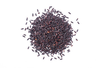 Canvas Print - Pile of black rice isolated on white background. Top view. Flat lay.
