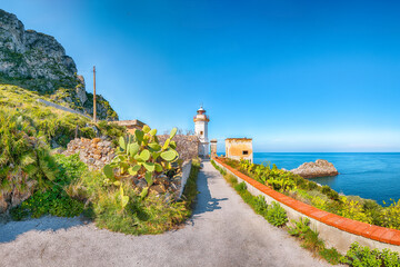 Wall Mural - Incredible sunny day over Capo Zafferano Lighthouse.