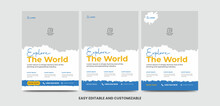 Modern Poster Travel Flyer Design Template Bundle. Editable Tour Poster Template With Brush Stroke Set